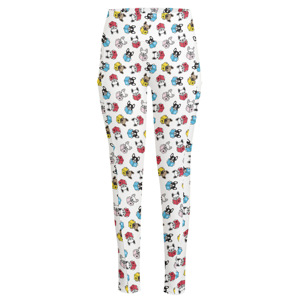 French Bulldog Reading Book Print High-Waisted Pocket Leggings