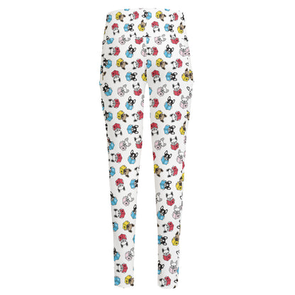 French Bulldog Reading Book Print High-Waisted Pocket Leggings