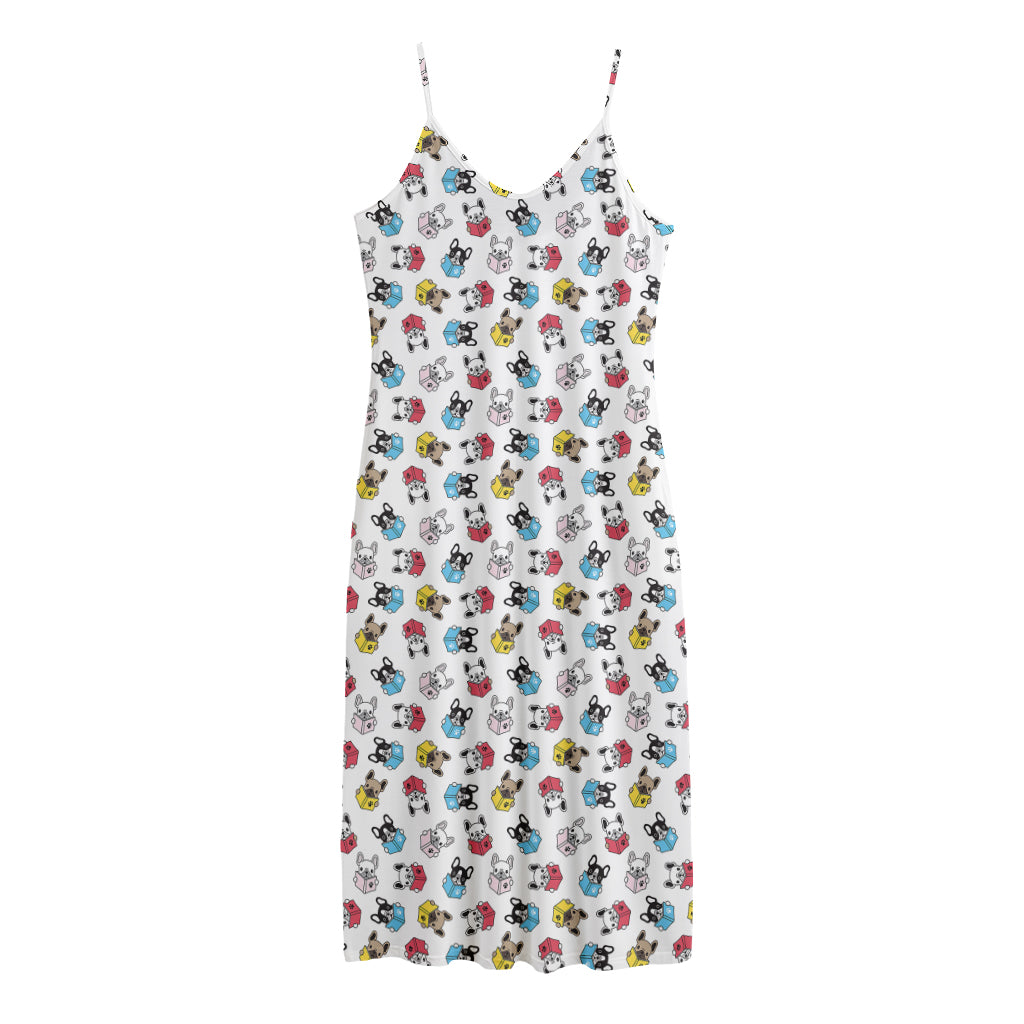 French Bulldog Reading Book Print Jersey Midi Cami Dress