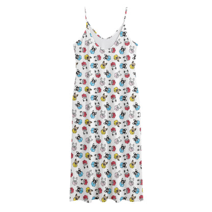 French Bulldog Reading Book Print Jersey Midi Cami Dress