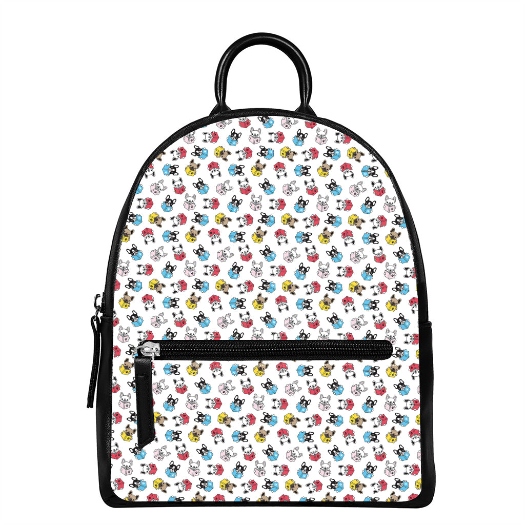French Bulldog Reading Book Print Leather Backpack