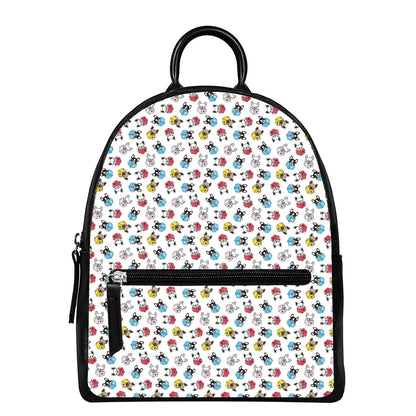 French Bulldog Reading Book Print Leather Backpack