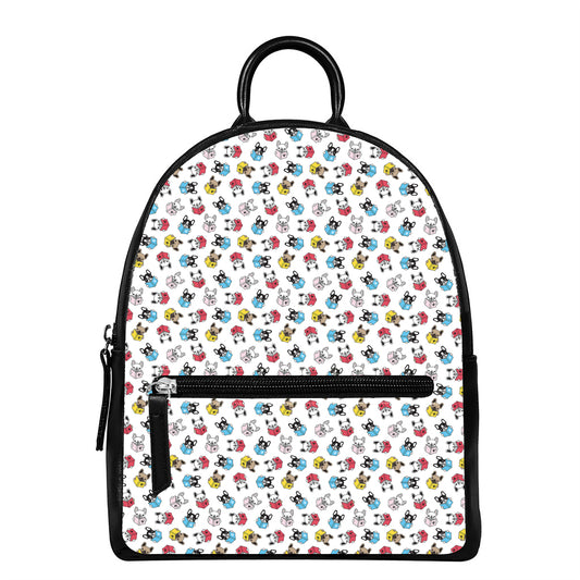 French Bulldog Reading Book Print Leather Backpack