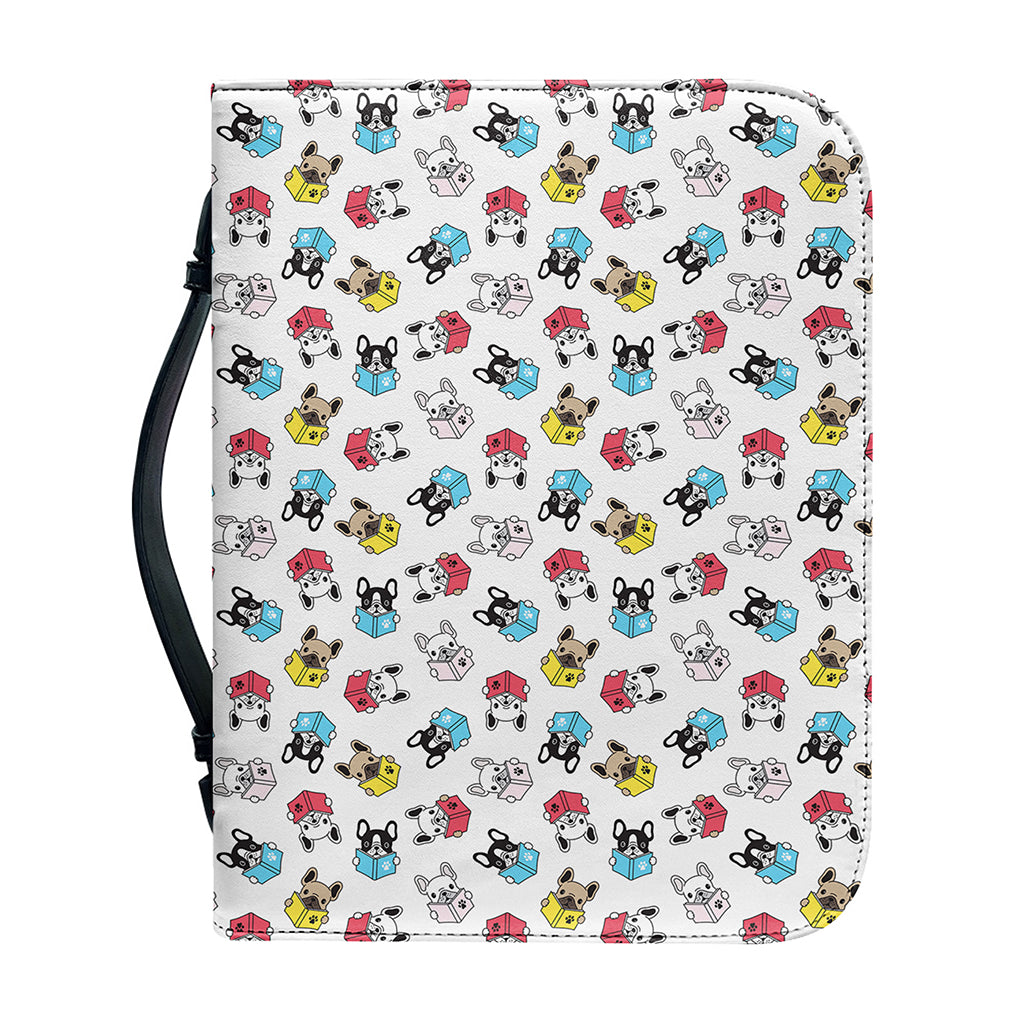 French Bulldog Reading Book Print Leather Bible Cover