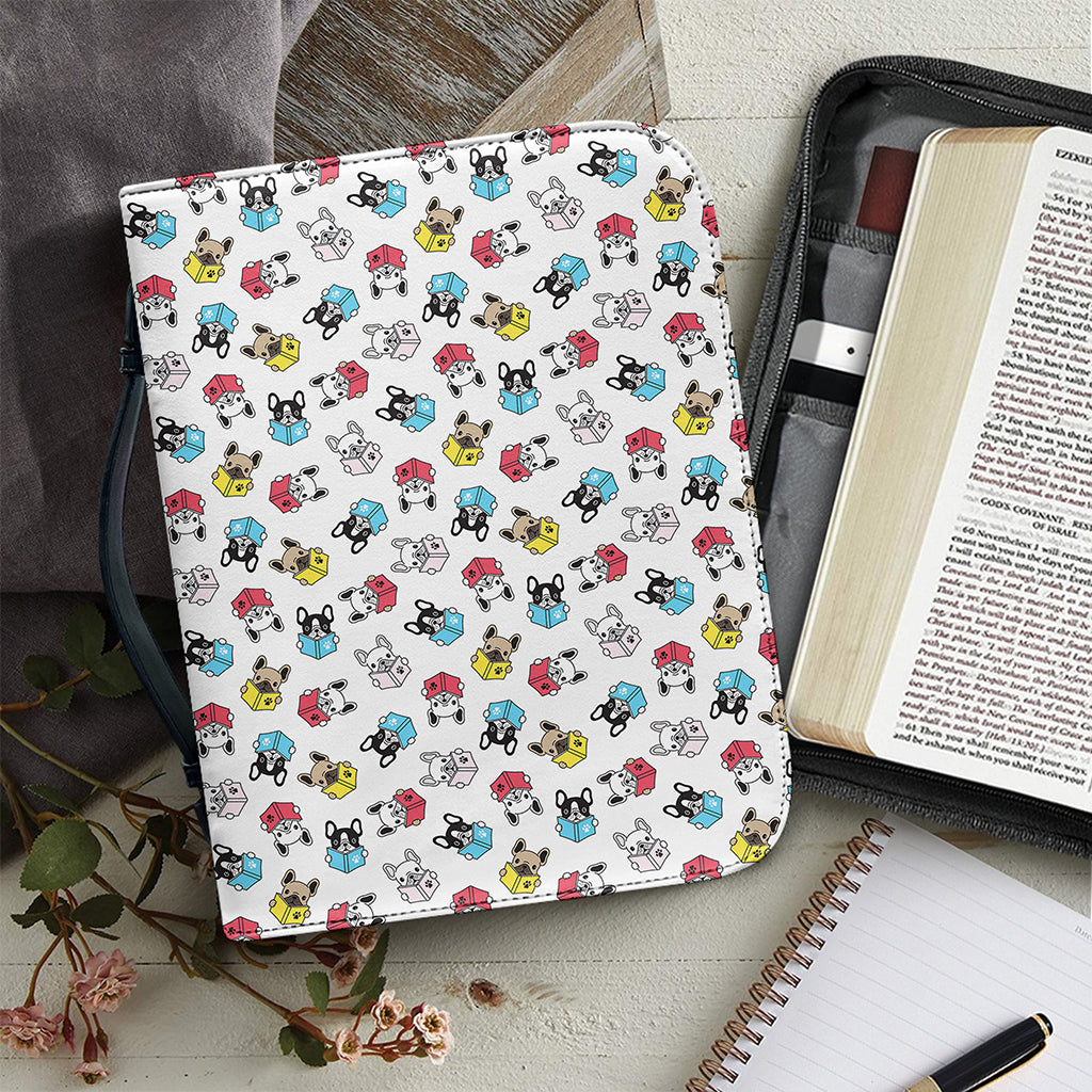 French Bulldog Reading Book Print Leather Bible Cover