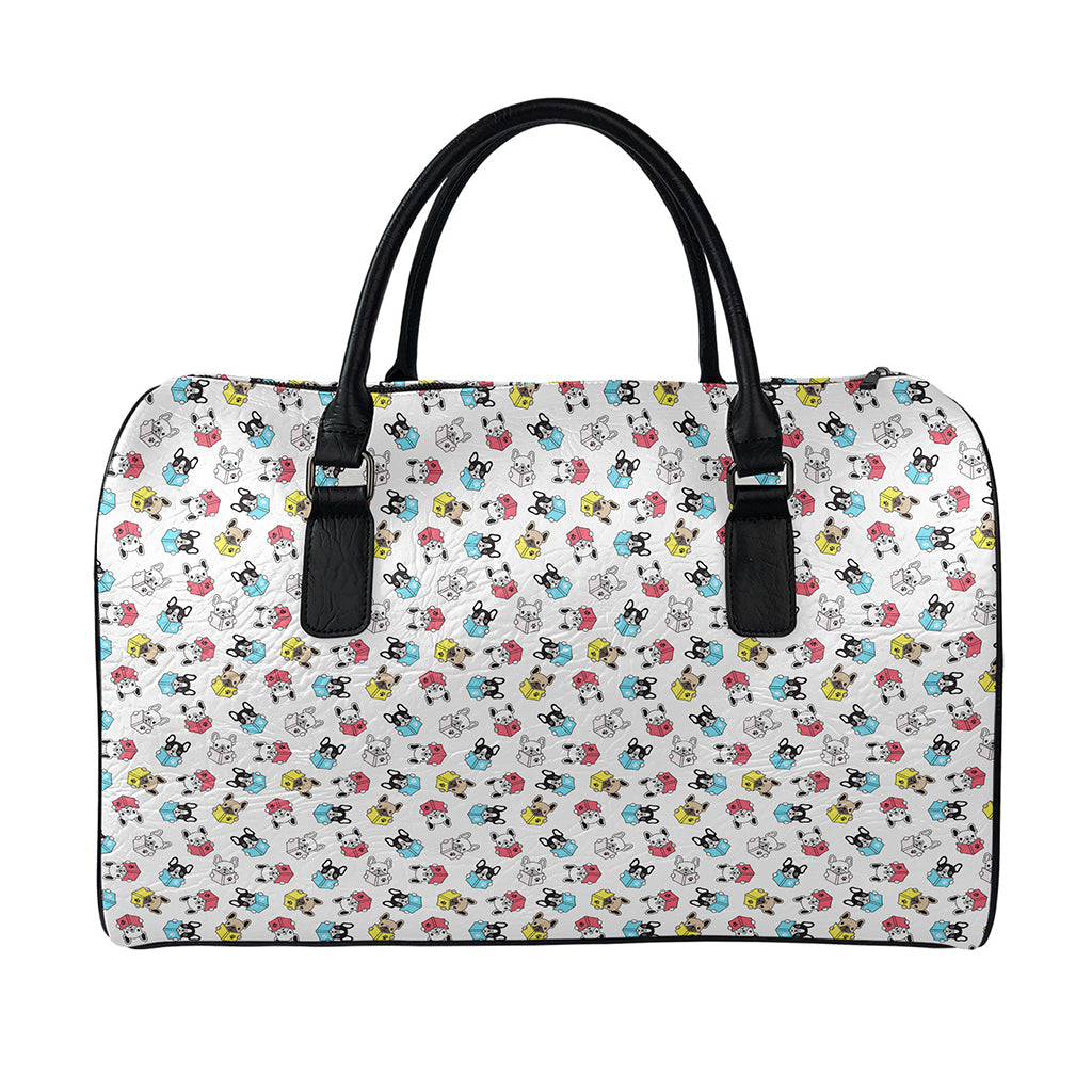 French Bulldog Reading Book Print Leather Duffle Bag