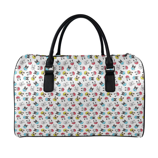 French Bulldog Reading Book Print Leather Duffle Bag