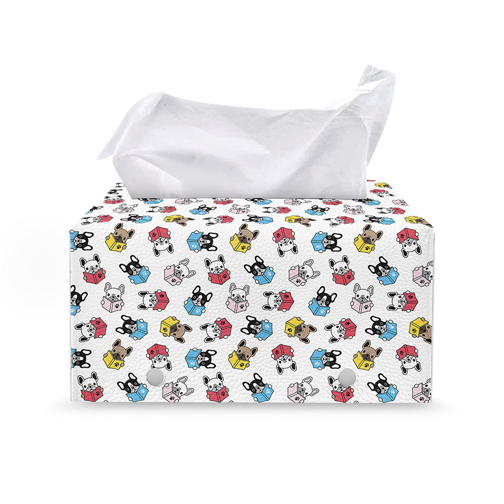 French Bulldog Reading Book Print Leather Tissue Box Cover