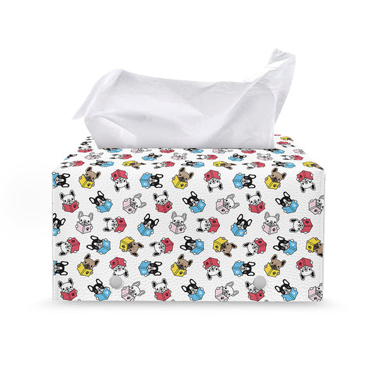 French Bulldog Reading Book Print Leather Tissue Box Cover