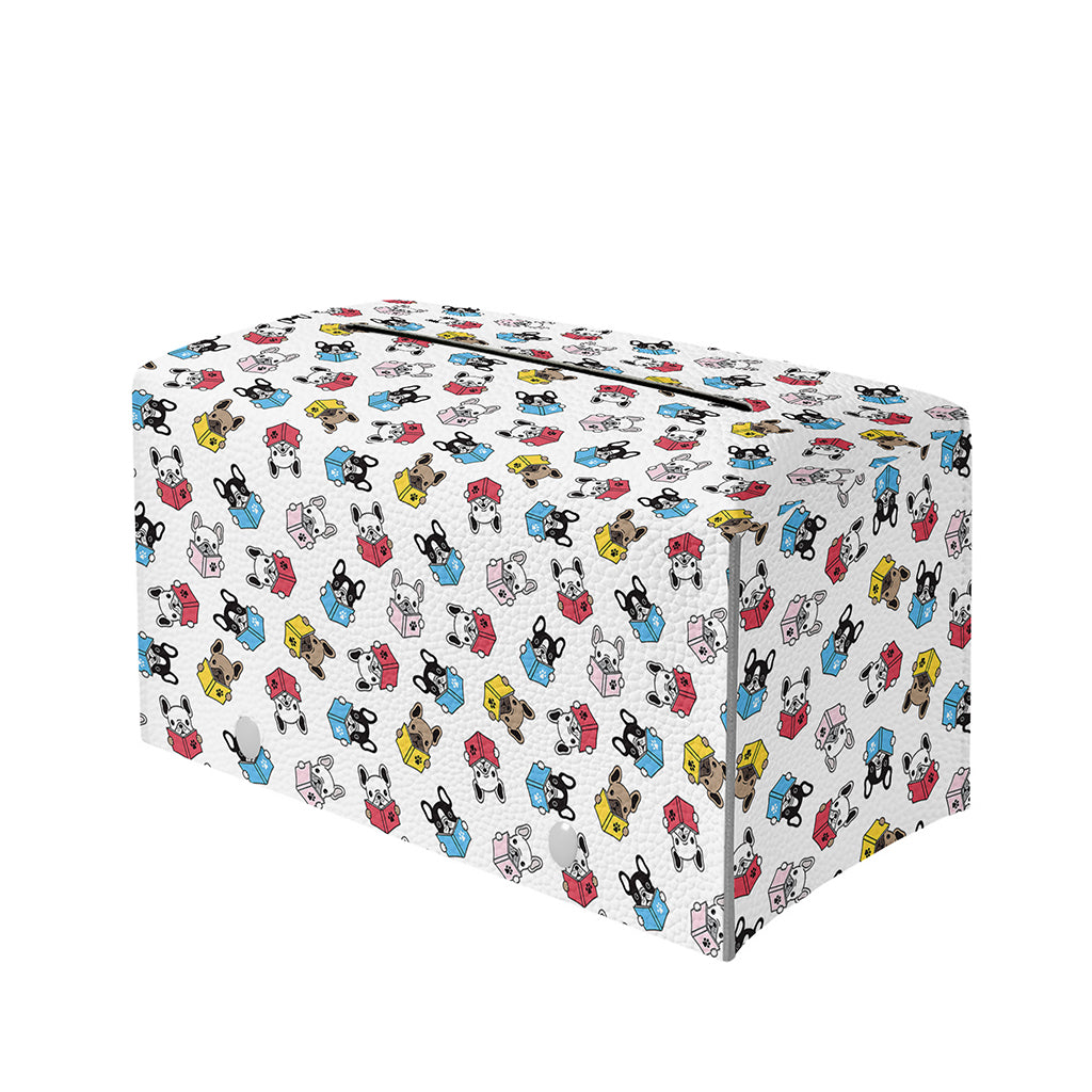 French Bulldog Reading Book Print Leather Tissue Box Cover