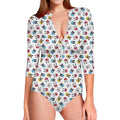 French Bulldog Reading Book Print Long Sleeve Swimsuit