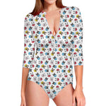 French Bulldog Reading Book Print Long Sleeve Swimsuit