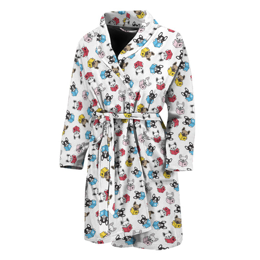 French Bulldog Reading Book Print Men's Bathrobe