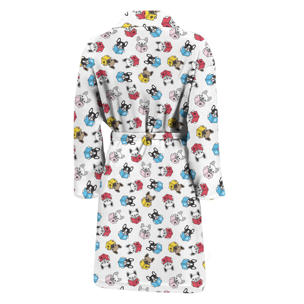 French Bulldog Reading Book Print Men's Bathrobe