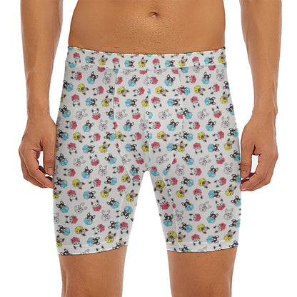 French Bulldog Reading Book Print Men's Long Boxer Briefs