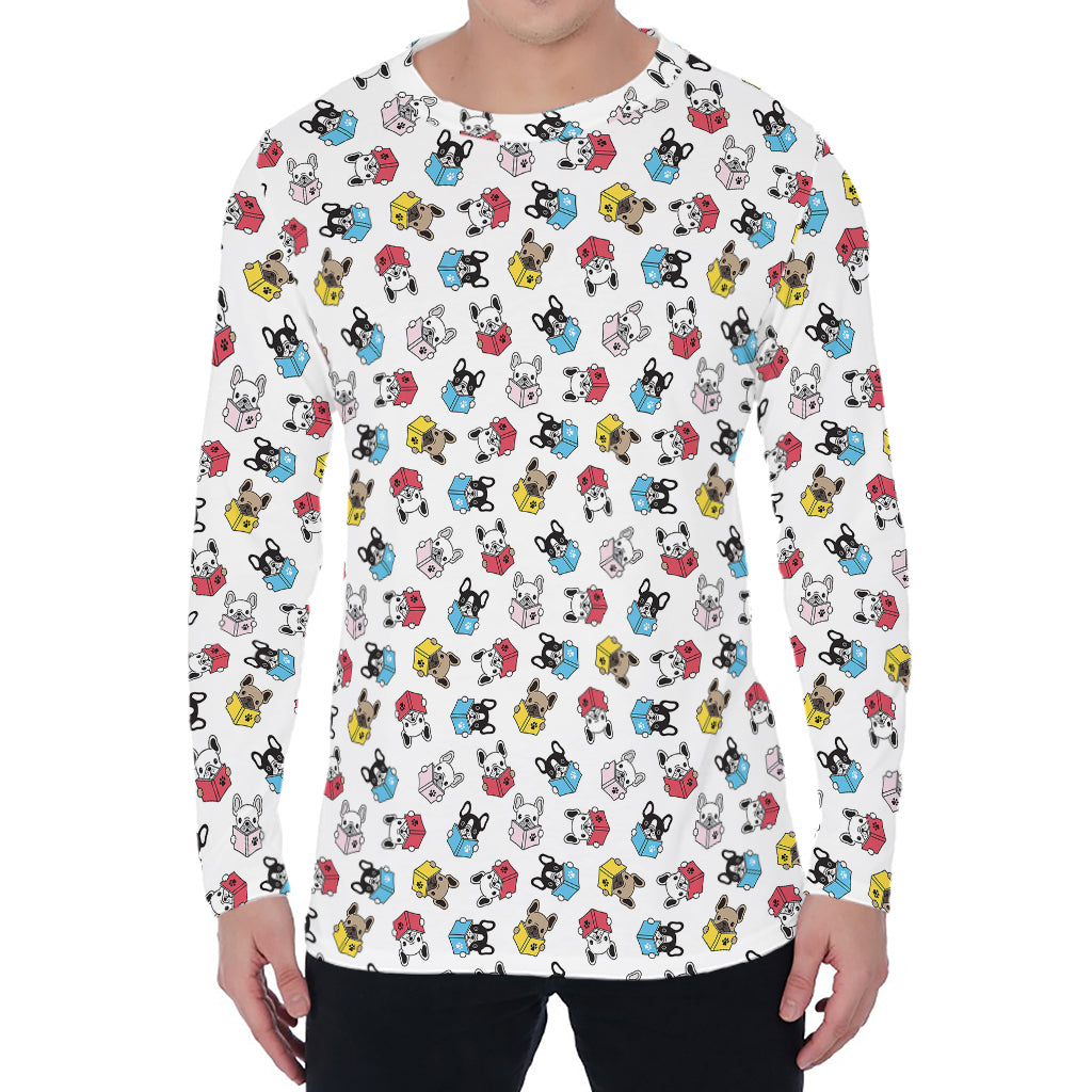 French Bulldog Reading Book Print Men's Long Sleeve T-Shirt