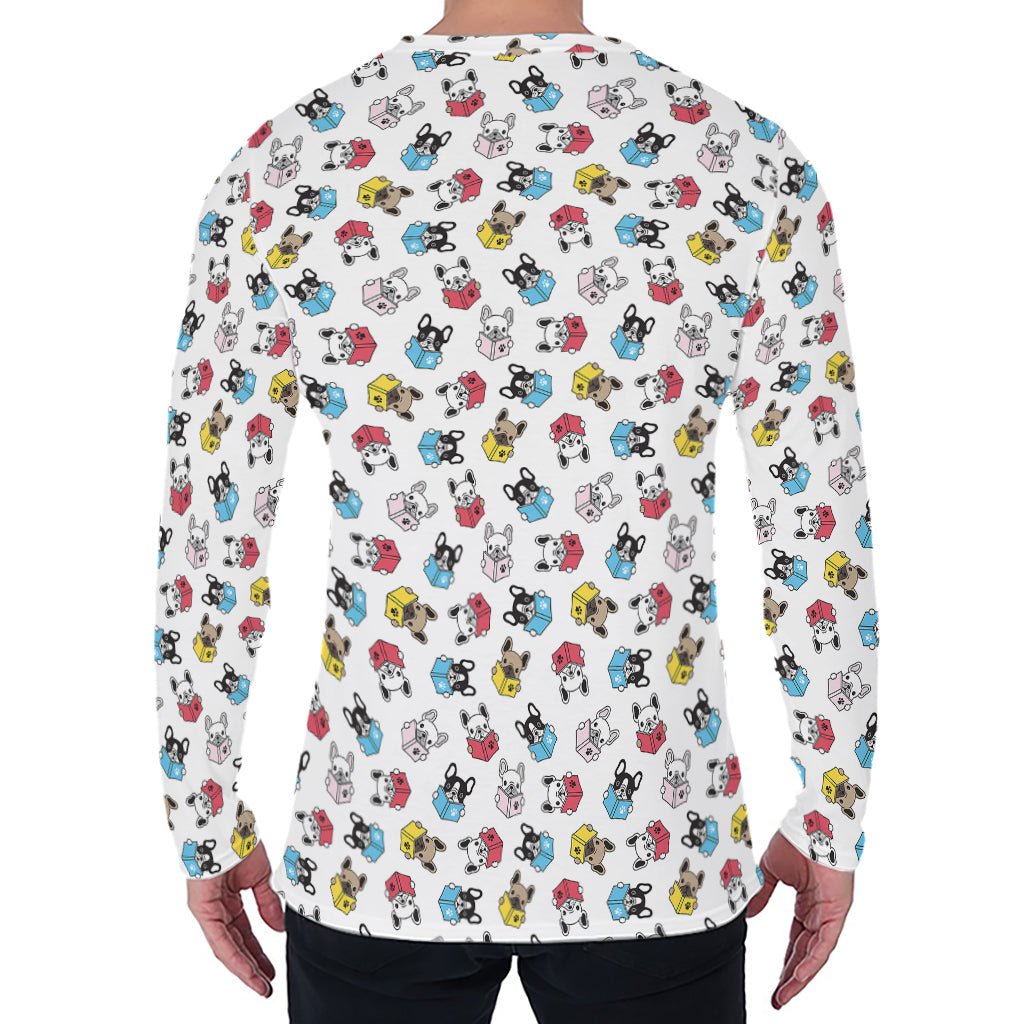 French Bulldog Reading Book Print Men's Long Sleeve T-Shirt