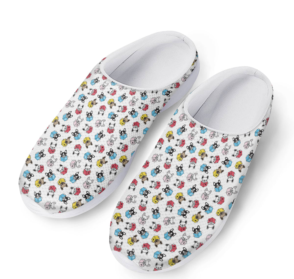 French Bulldog Reading Book Print Mesh Casual Shoes