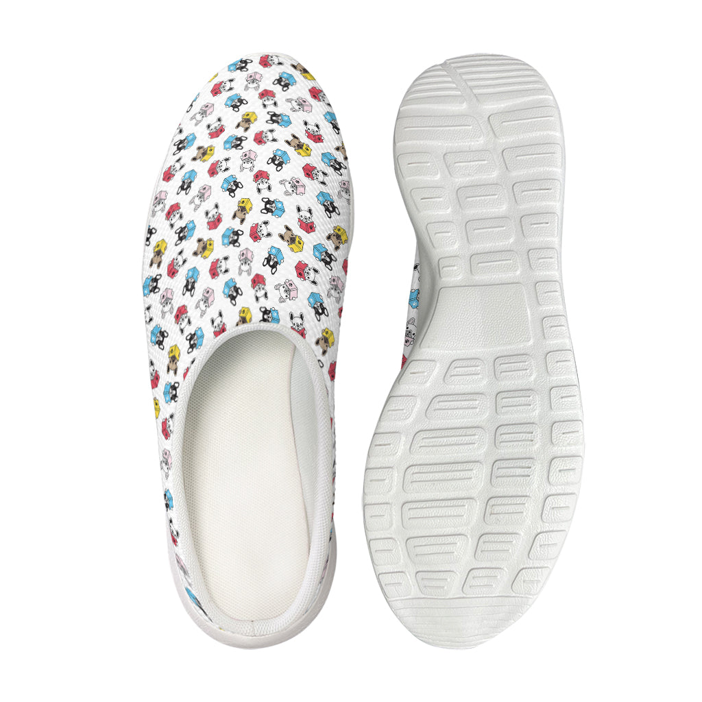 French Bulldog Reading Book Print Mesh Casual Shoes