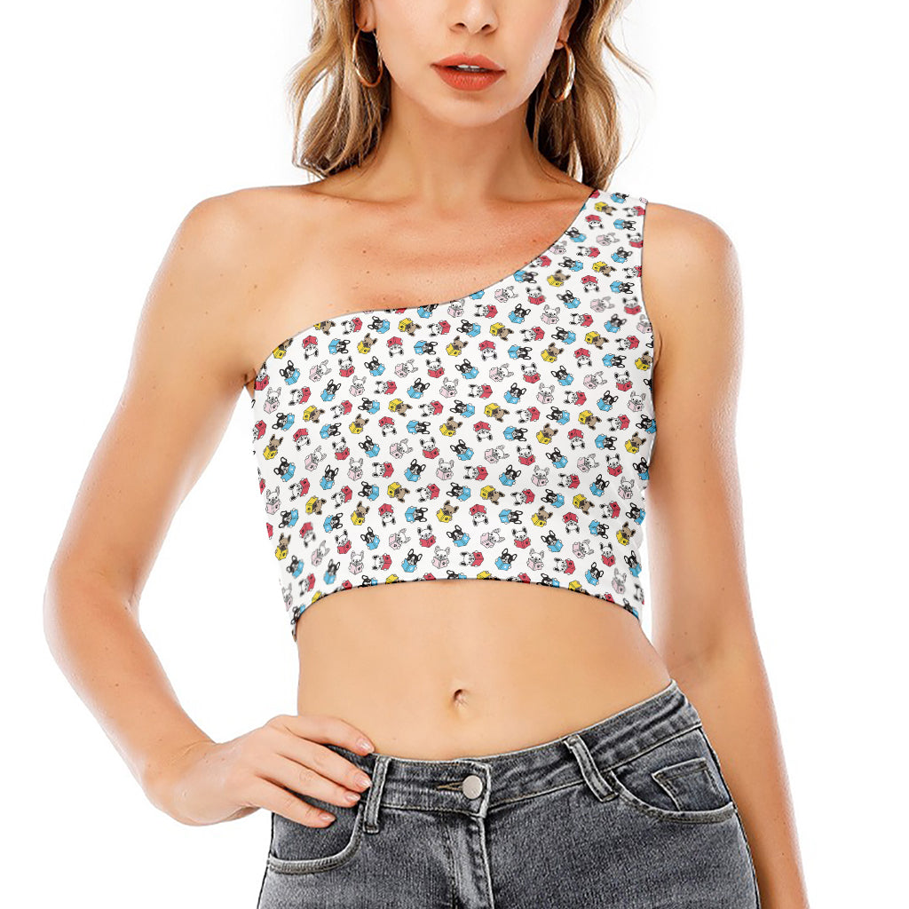 French Bulldog Reading Book Print One Shoulder Crop Top