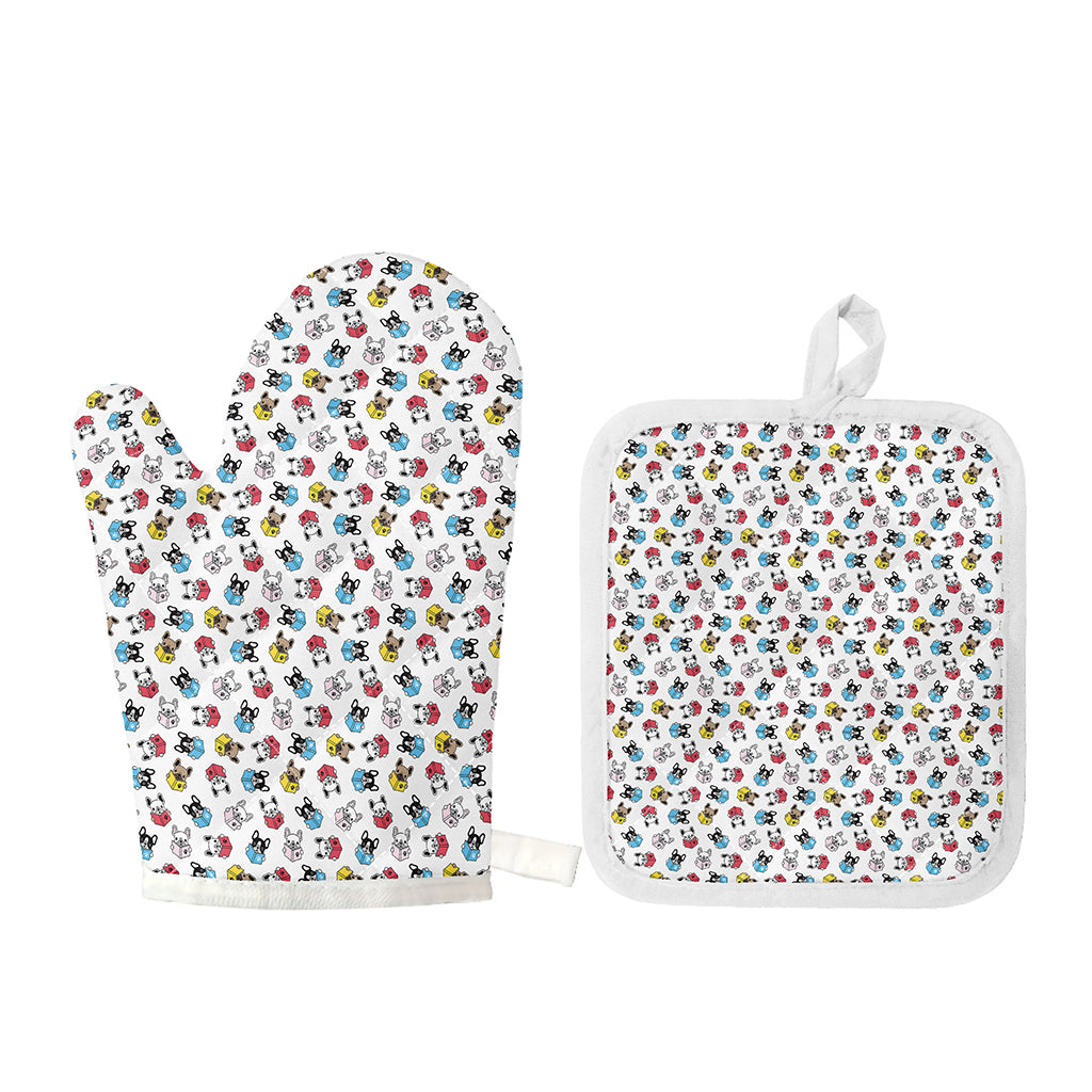 French Bulldog Reading Book Print Oven Mitt And Pot Holder Set