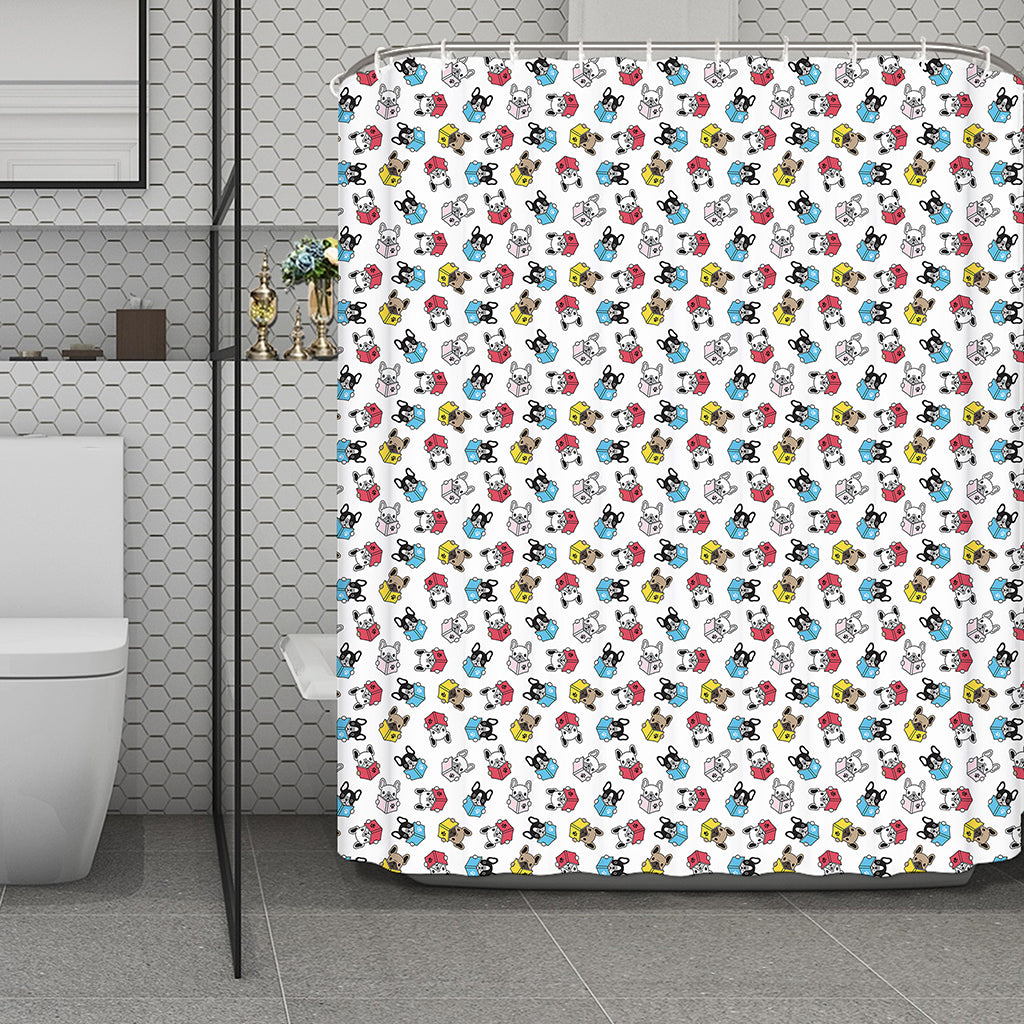 French Bulldog Reading Book Print Polyester Shower Curtain