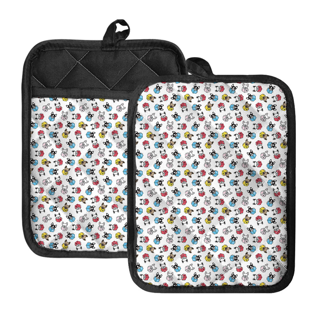 French Bulldog Reading Book Print Pot Holders With Pocket