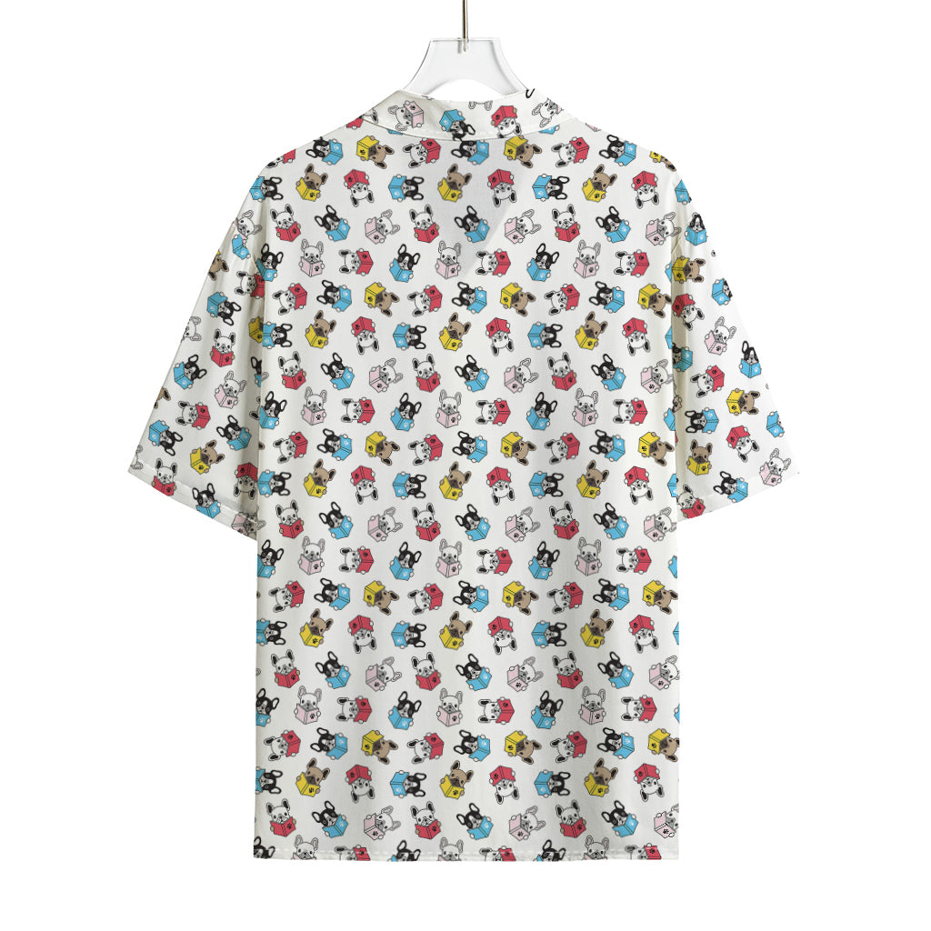 French Bulldog Reading Book Print Rayon Hawaiian Shirt