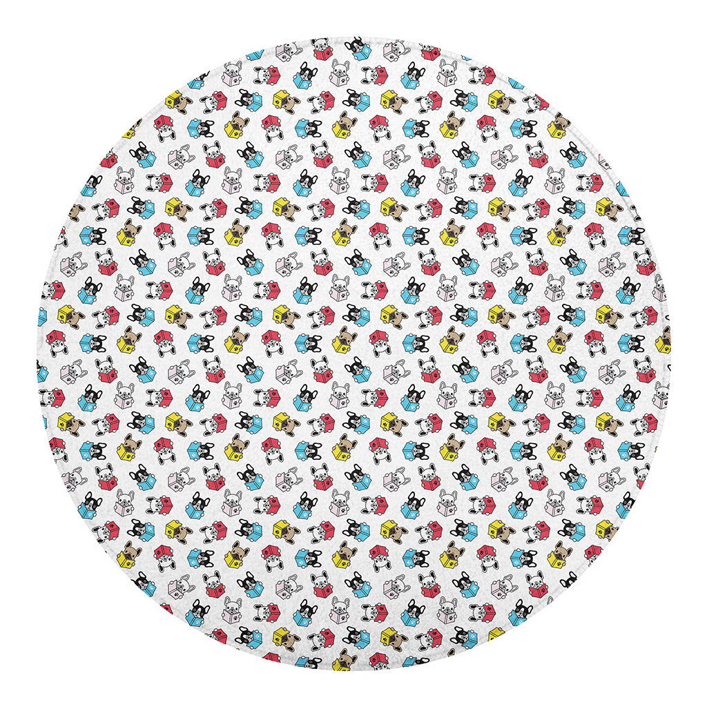 French Bulldog Reading Book Print Round Blanket