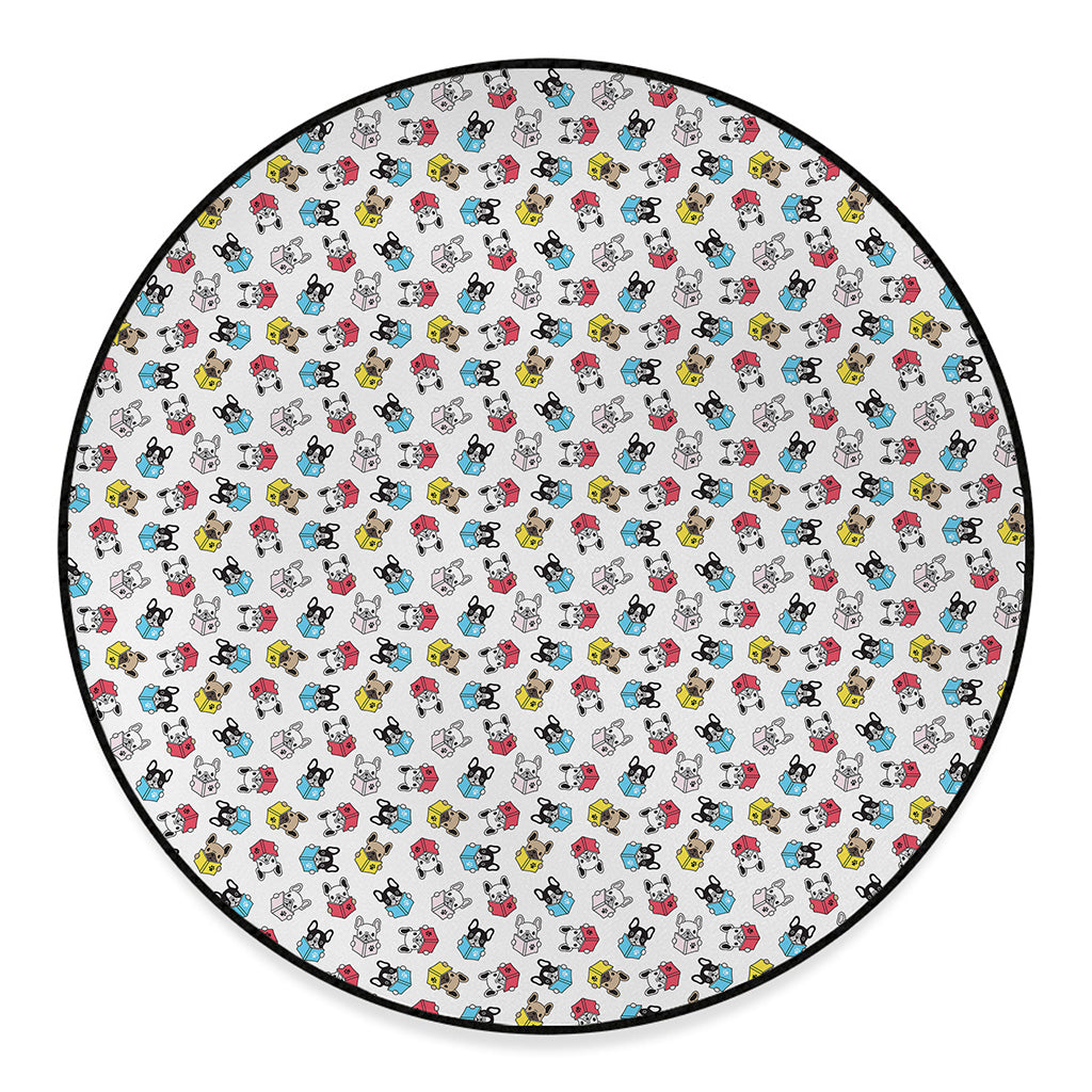 French Bulldog Reading Book Print Round Floor Mat