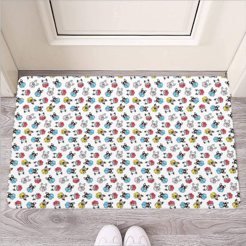 French Bulldog Reading Book Print Rubber Doormat