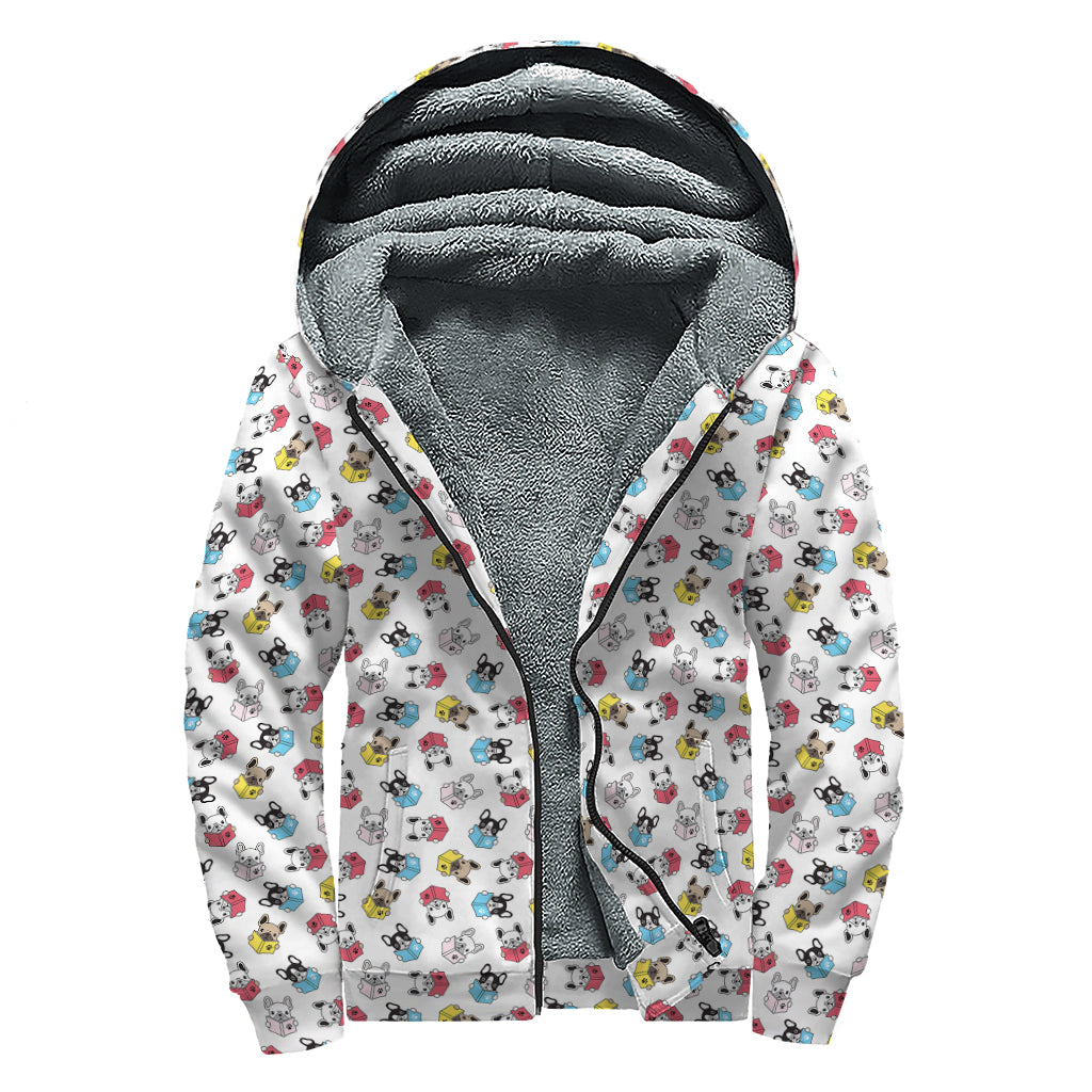 French Bulldog Reading Book Print Sherpa Lined Zip Up Hoodie