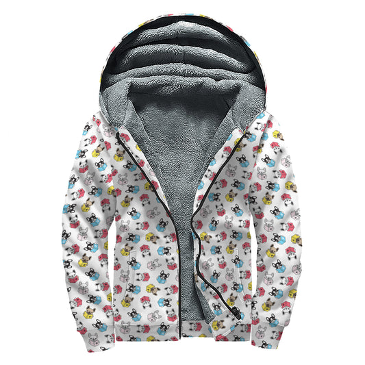 French Bulldog Reading Book Print Sherpa Lined Zip Up Hoodie