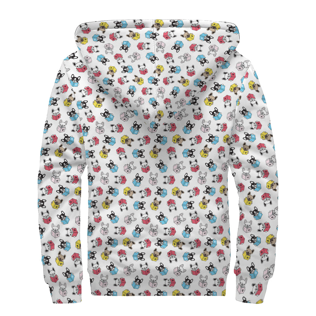 French Bulldog Reading Book Print Sherpa Lined Zip Up Hoodie