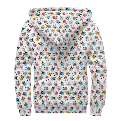 French Bulldog Reading Book Print Sherpa Lined Zip Up Hoodie