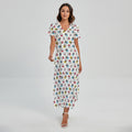 French Bulldog Reading Book Print Short Sleeve Maxi Dress