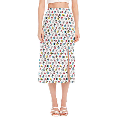 French Bulldog Reading Book Print Side Slit Midi Skirt