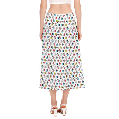 French Bulldog Reading Book Print Side Slit Midi Skirt