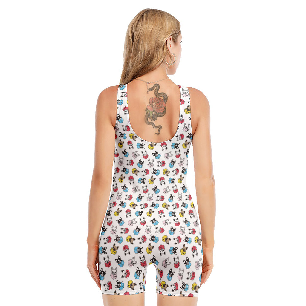 French Bulldog Reading Book Print Sleeveless One Piece Swimsuit