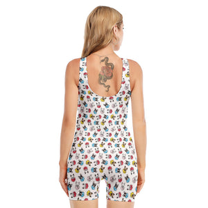 French Bulldog Reading Book Print Sleeveless One Piece Swimsuit