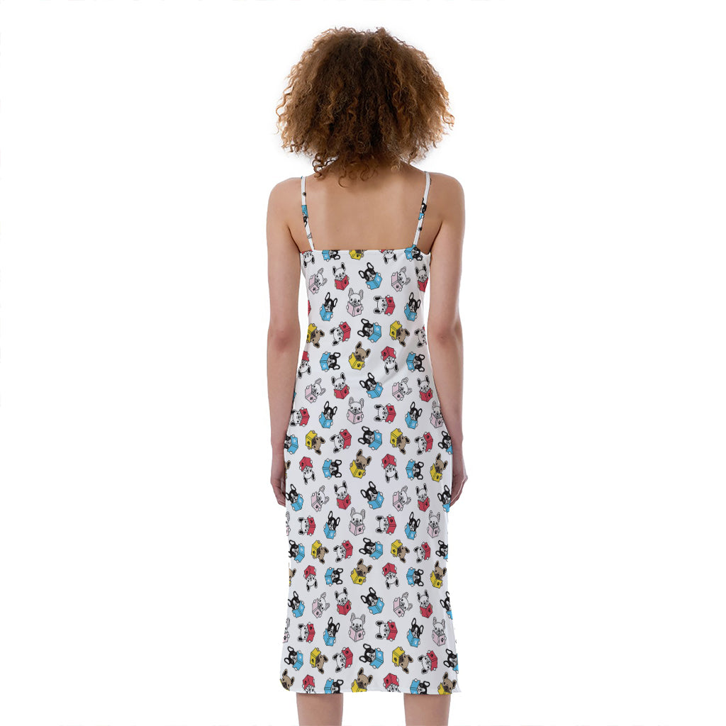French Bulldog Reading Book Print Slim Fit Midi Cami Dress