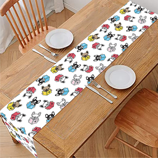French Bulldog Reading Book Print Table Runner