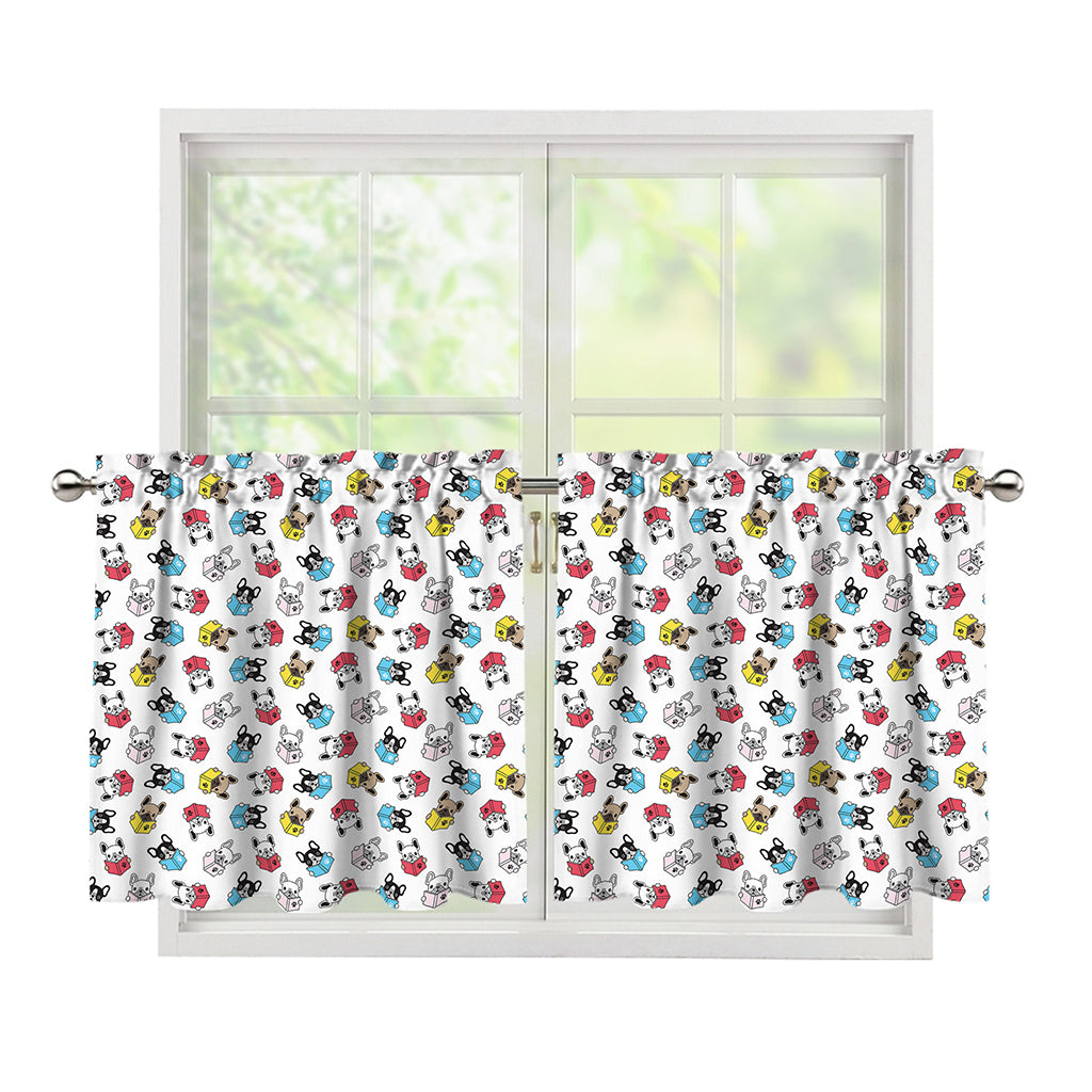 French Bulldog Reading Book Print Tier Curtains