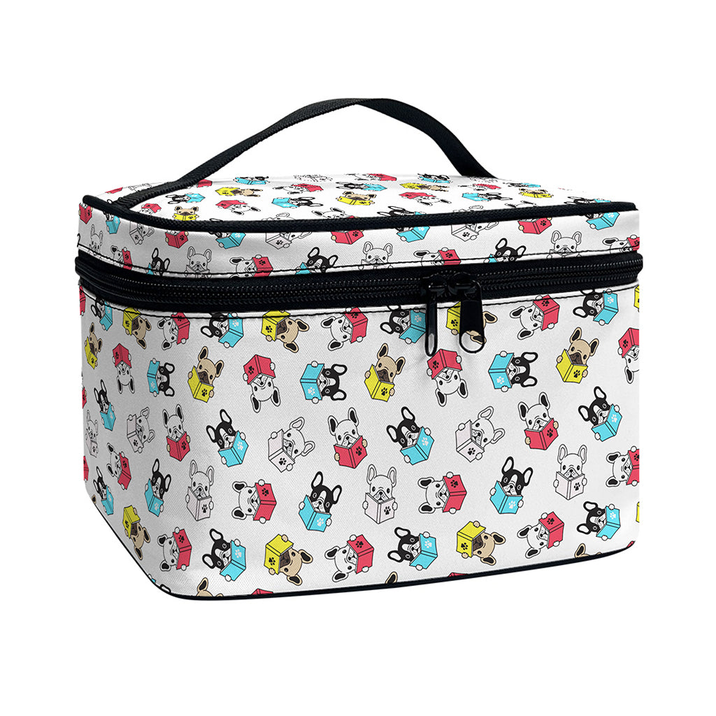 French Bulldog Reading Book Print Travel Makeup Bag