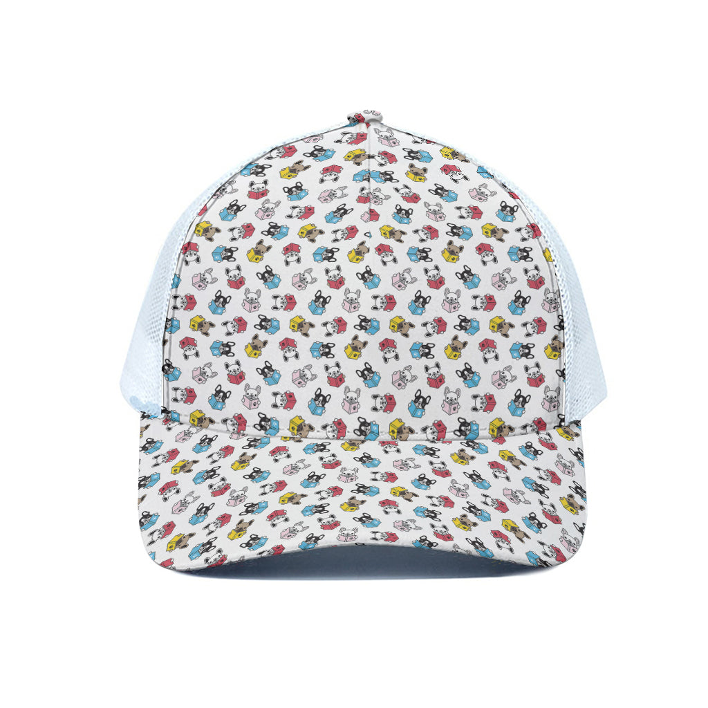 French Bulldog Reading Book Print White Mesh Trucker Cap