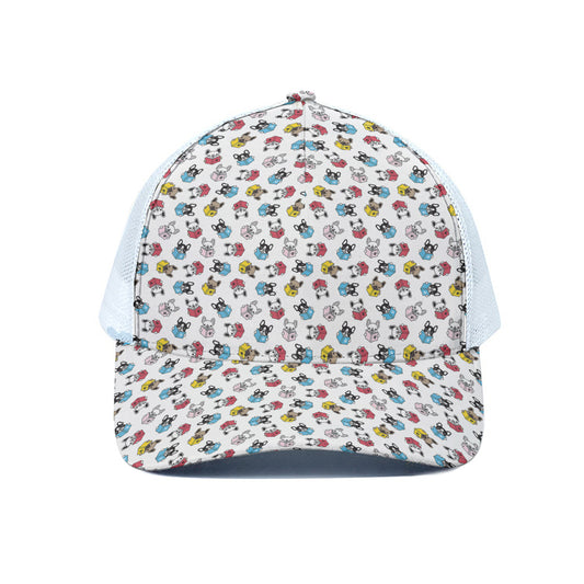 French Bulldog Reading Book Print White Mesh Trucker Cap