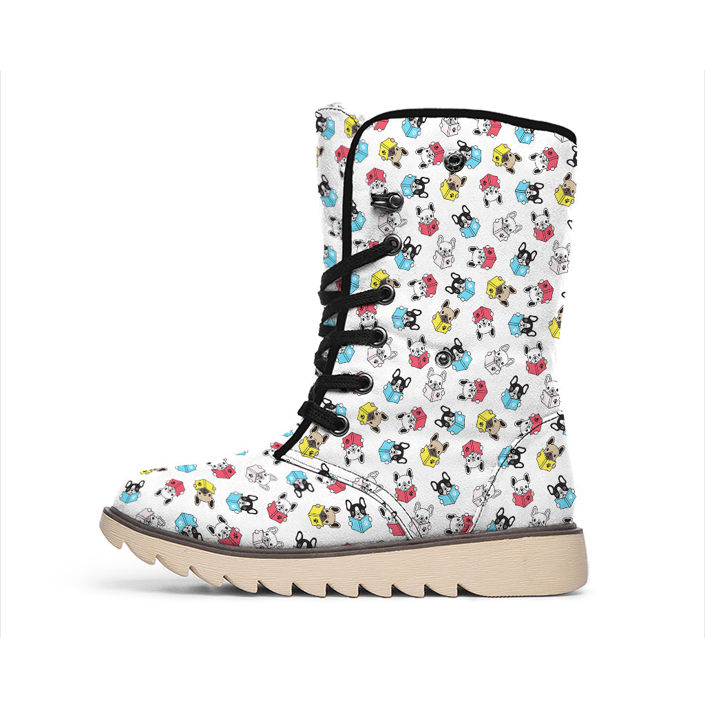 French Bulldog Reading Book Print Winter Boots