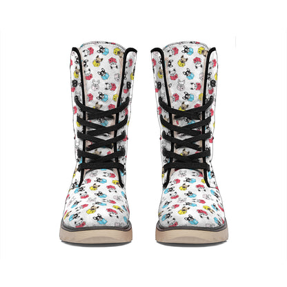 French Bulldog Reading Book Print Winter Boots