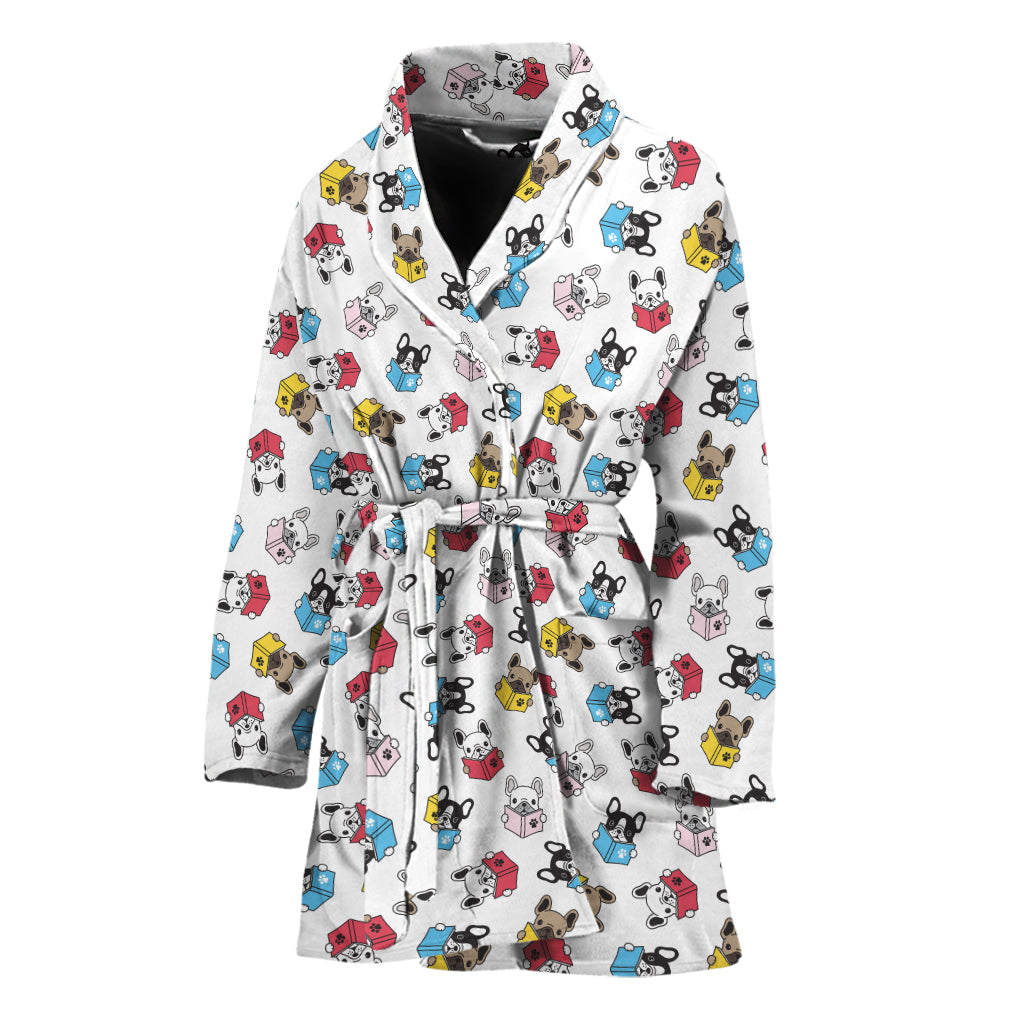 French Bulldog Reading Book Print Women's Bathrobe