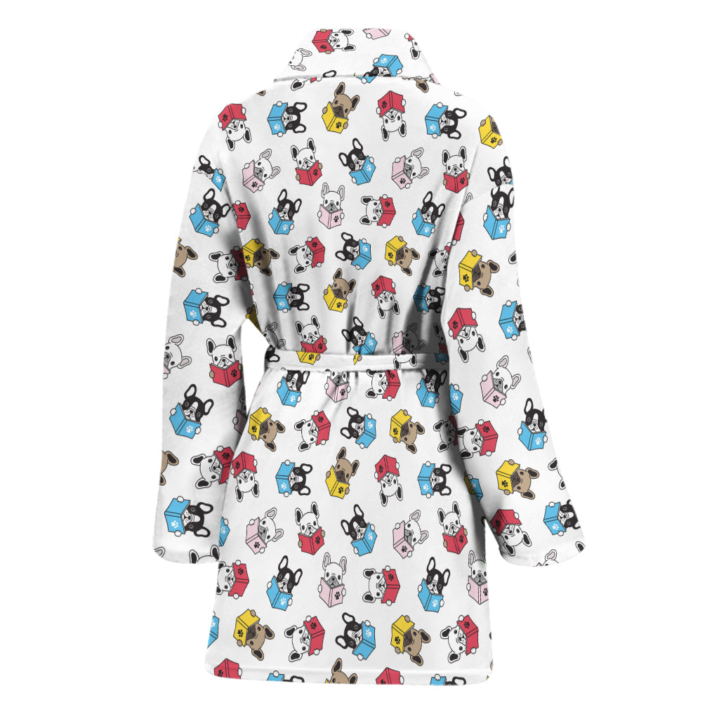 French Bulldog Reading Book Print Women's Bathrobe